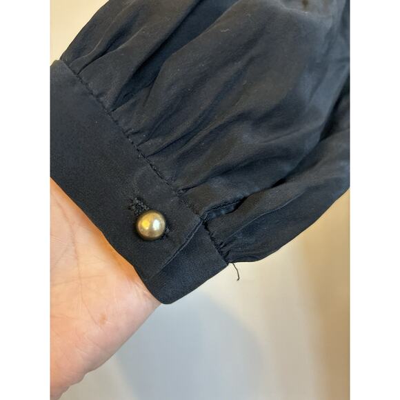 VTG 90s Black Silk Dress Ruffle Collar Whimsygoth Steampunk Vamp Dark Fairy S - Picture 13 of 16